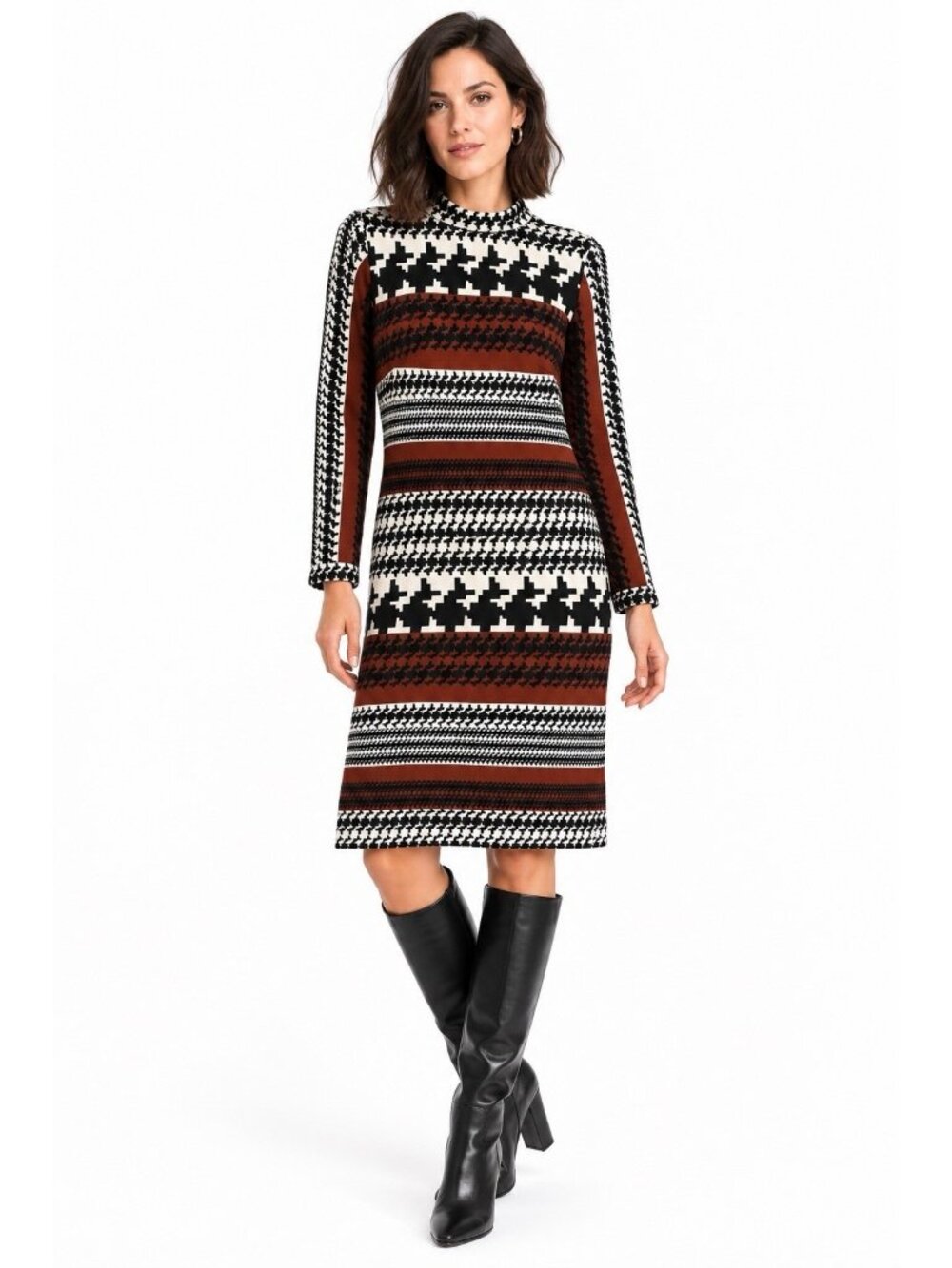 vintage 70s LESLIE FAY KNITS dress houndstooth LARGE mod go-go groovy retro